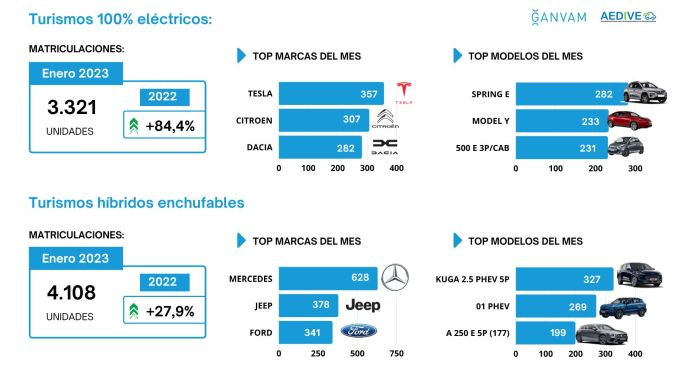 Matriculaciones vehiculos electrificados marcas modelos 2