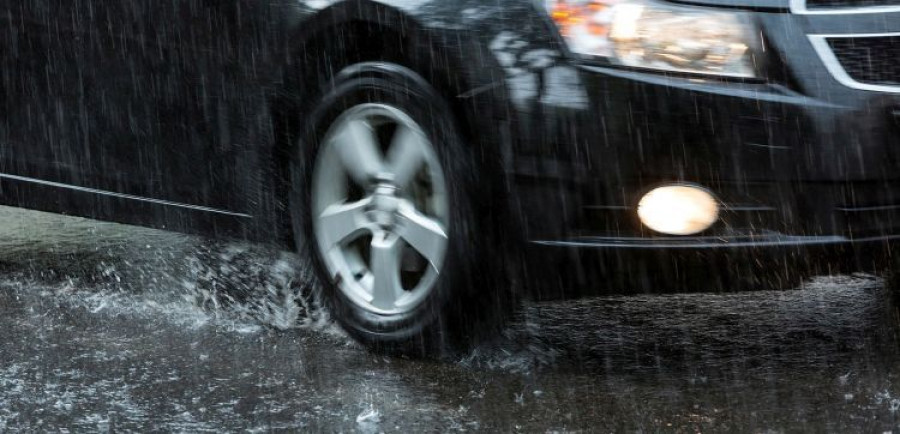Car on flooded street