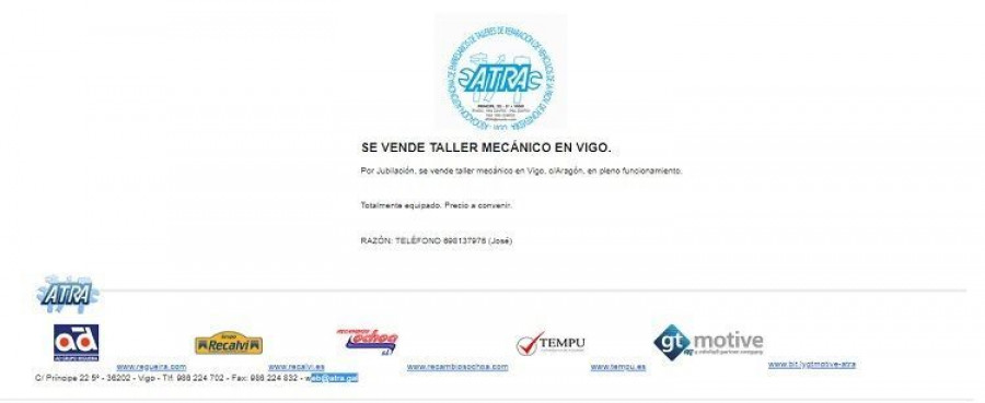 Se vende taller mecánico en Vigo