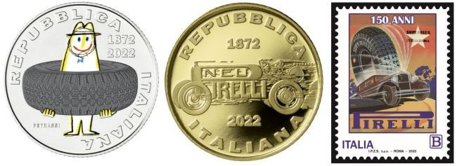 Pirelli 150 aniversario sello monedas