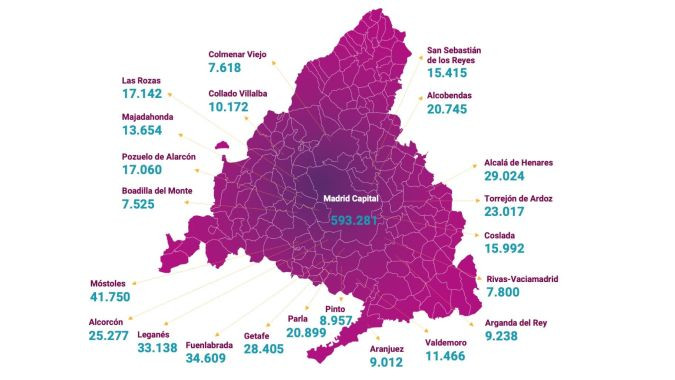 Mapa Madrid parque sin etiqueta en ciudades de mu00e1s de 50.000 habitantes